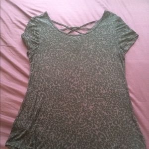 Leopard print short sleeve w/ criss cross back